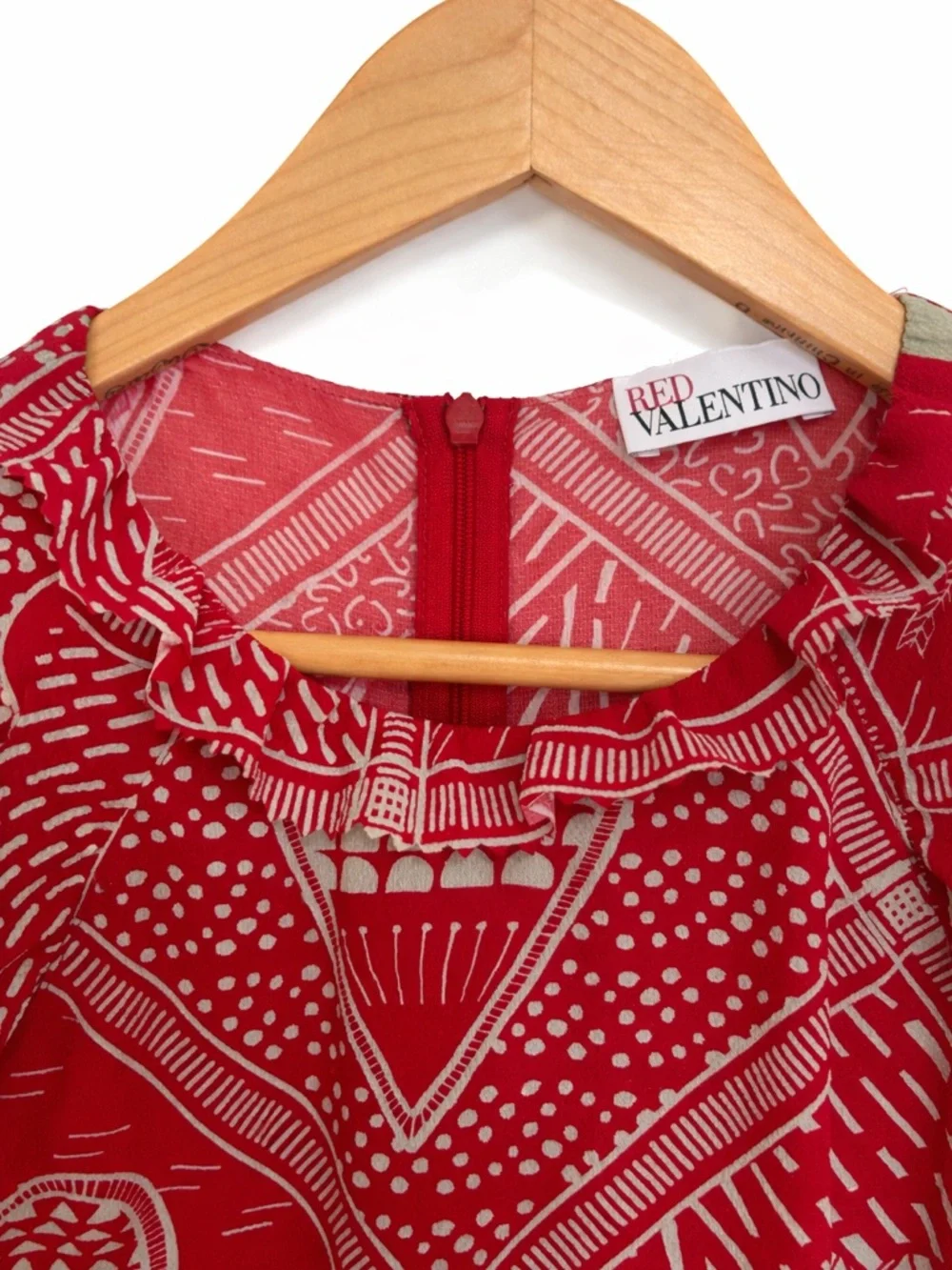 RED Valentino Heart Print Ruffle Dress Flutter Sleeve Drop Waist Designer - Picture 4 of 5